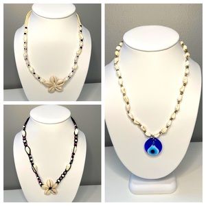 Bundled 3 beach necklaces with evil eye glass necklace